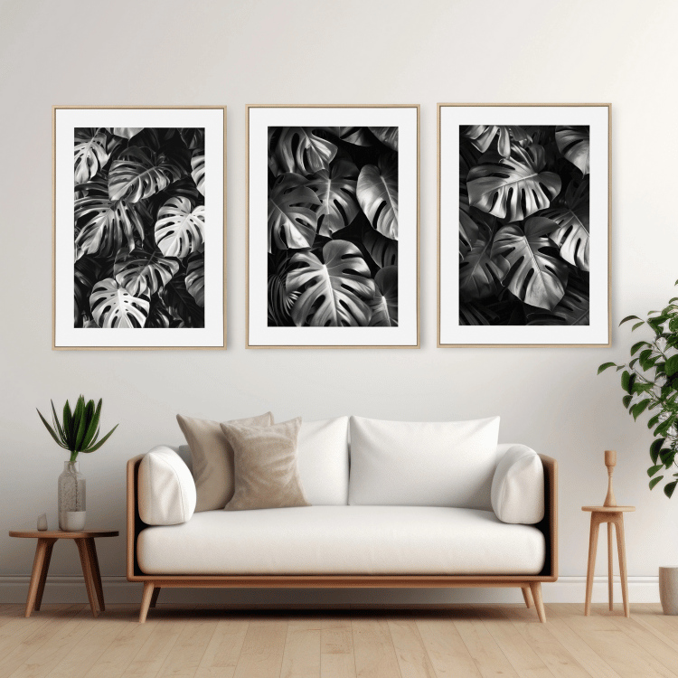 Monochrome Monstera Leaf Digital Art Set