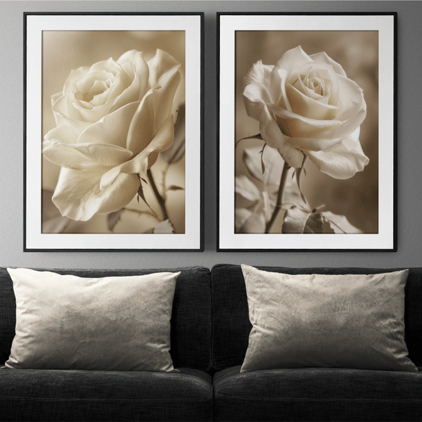 Vintage Sepia Rose Digital Art Set