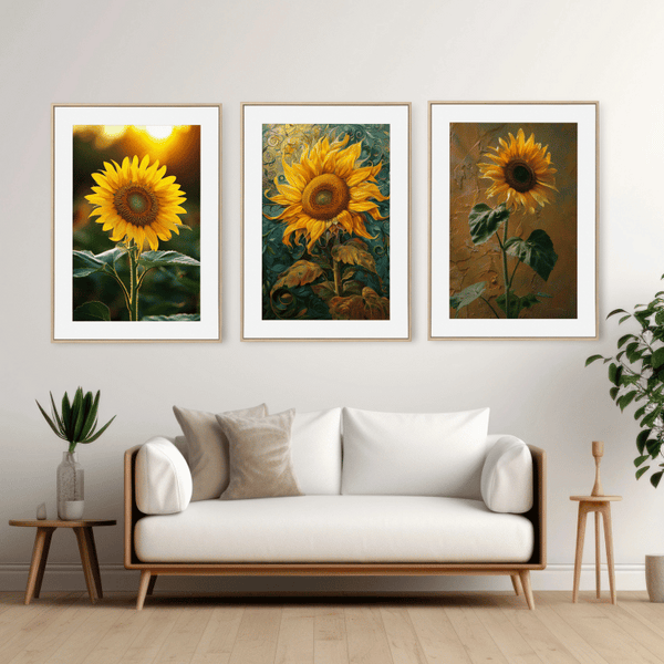 Golden Sunflower Trio Digital Art Set