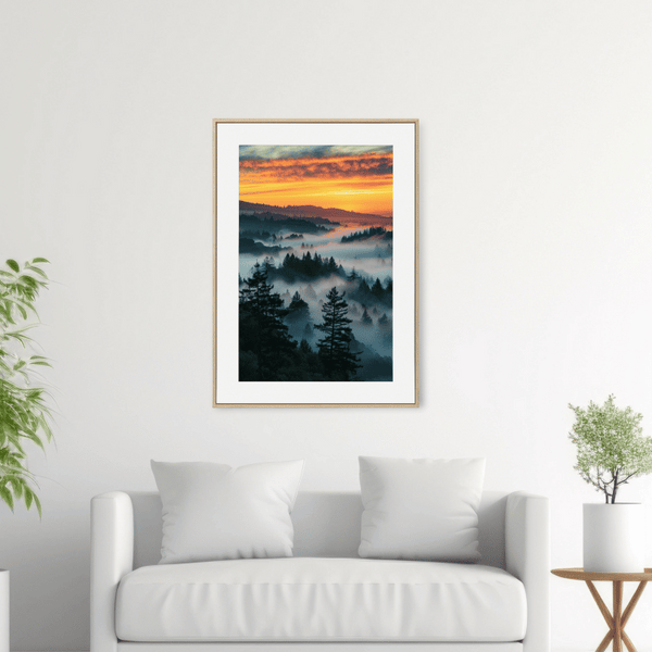 Sunset Mist in the Mountains Digital Art Print