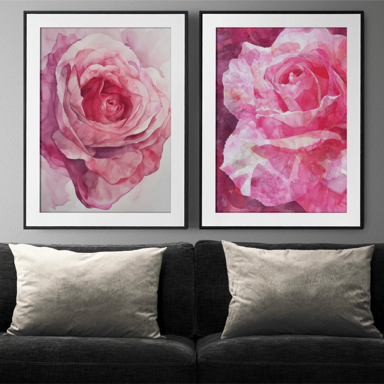 Pink Watercolor Rose Digital Art Set