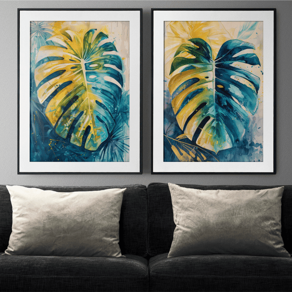 Abstract Tropical Monstera Leaf Digital Art Set