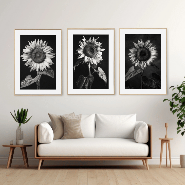 Black and White Sunflower Digital Art Set