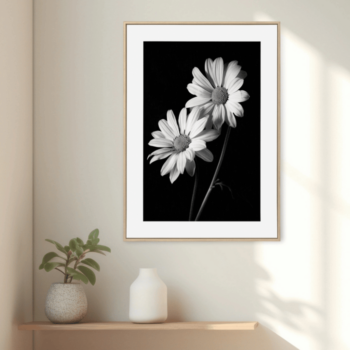 Daisy　黒×2白×2 計4個セット Black and White Daisy Pair Digital Art Print – Bloom Nature Prints