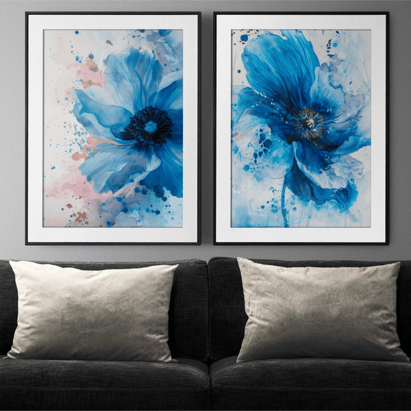 Blue Watercolor Flower Digital Art Set