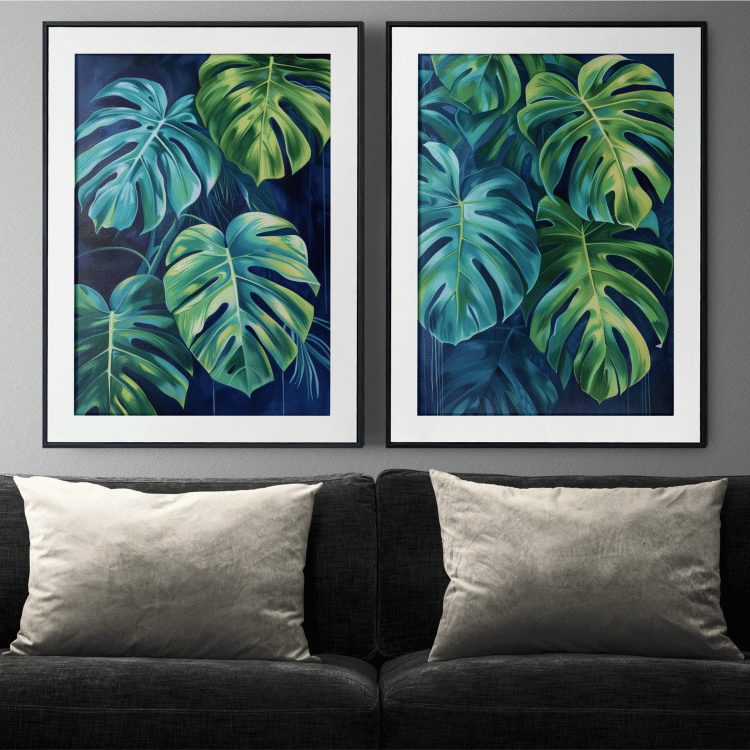 Tropical Blue Monstera Leaf Digital Art Set