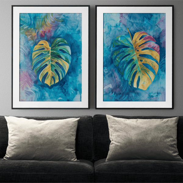 Vibrant Monstera Leaf Digital Art Set