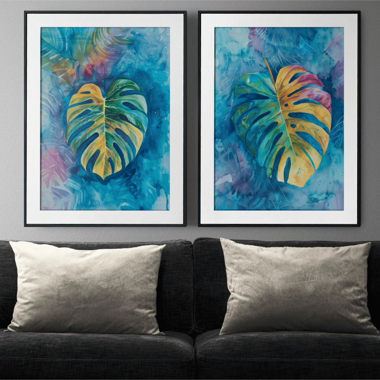 Vibrant Monstera Leaf Digital Art Set