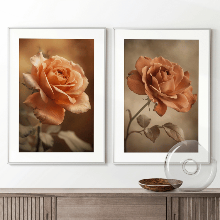 Rustic Orange Rose Digital Art Set