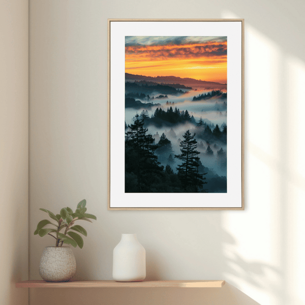 Sunset Mist in the Mountains Digital Art Print