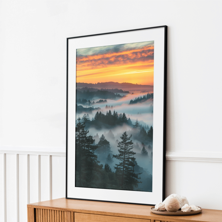 Sunset Mist in the Mountains Digital Art Print