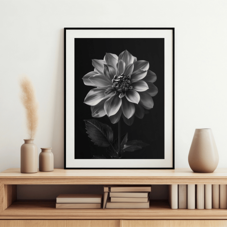 Monochrome Dahlia Digital Art Print