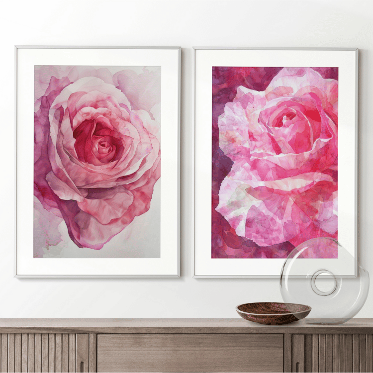 Pink Watercolor Rose Digital Art Set