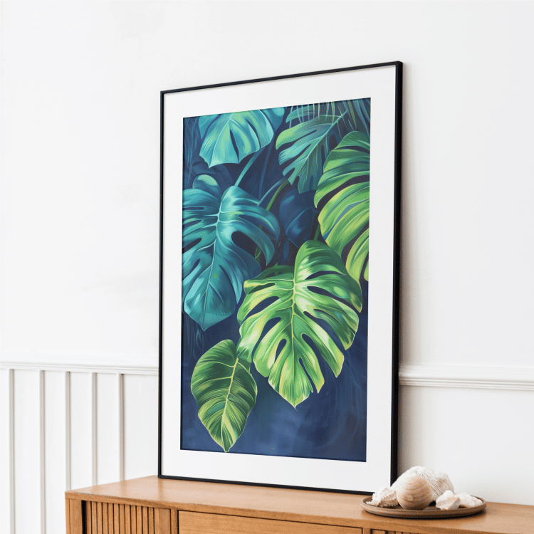 Tropical Blue Monstera Leaf Digital Art Set