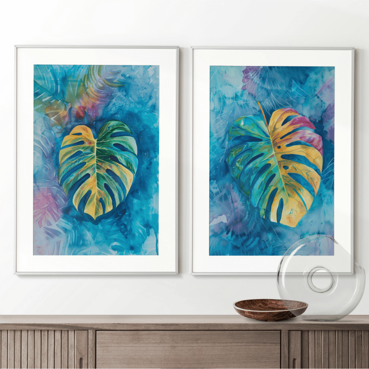 Vibrant Monstera Leaf Digital Art Set