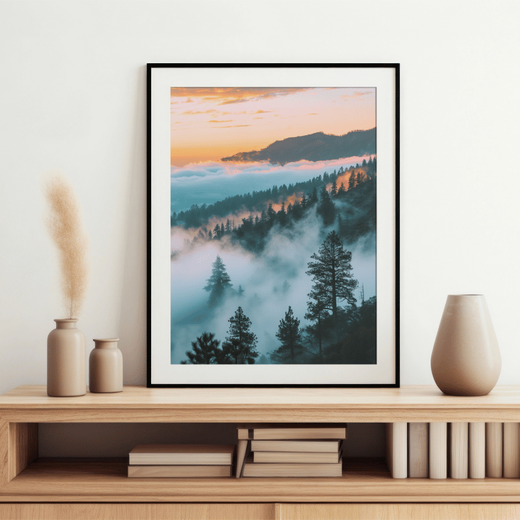 Mountain Sunrise Mist Digital Art Print