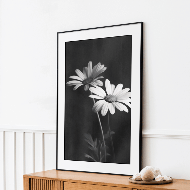 Black and White Daisy Digital Art Print