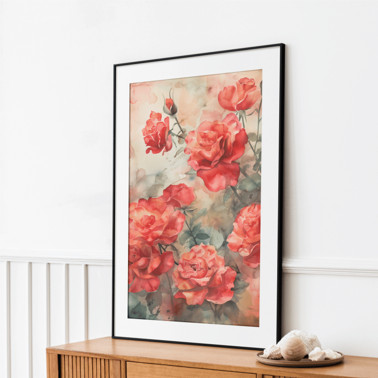 Red Rose Garden Watercolor Digital Art Set