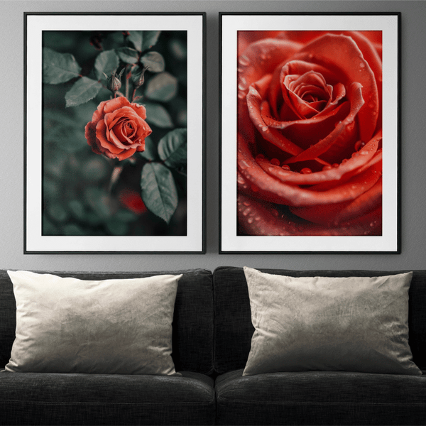 Romantic Red Rose Digital Art Set