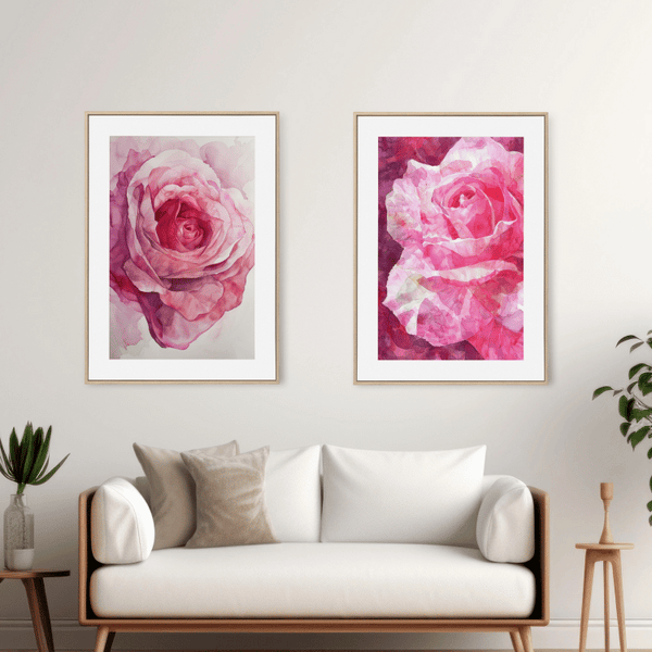 Pink Watercolor Rose Digital Art Set