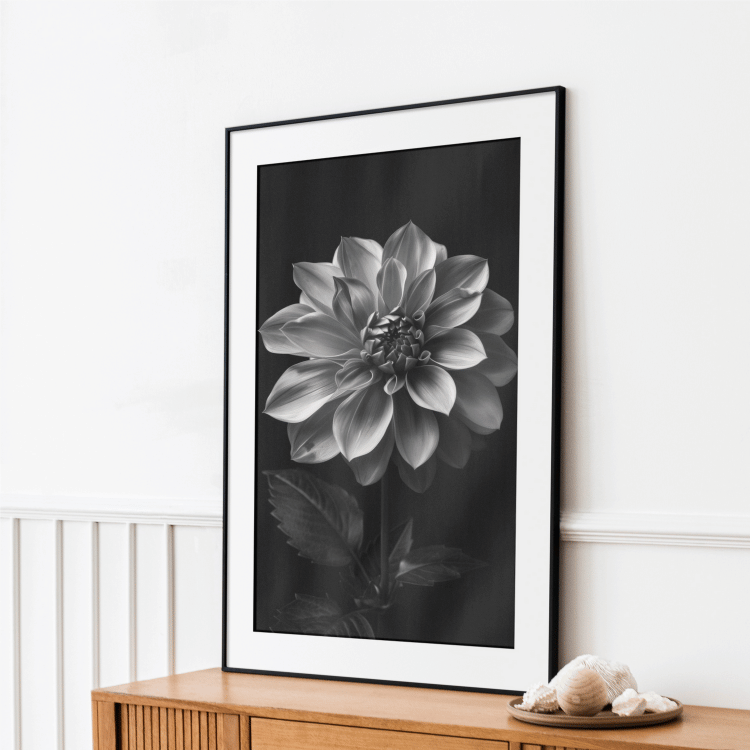 Monochrome Dahlia Digital Art Print