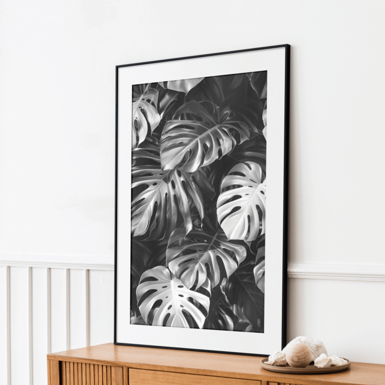 Monochrome Monstera Leaf Digital Art Set