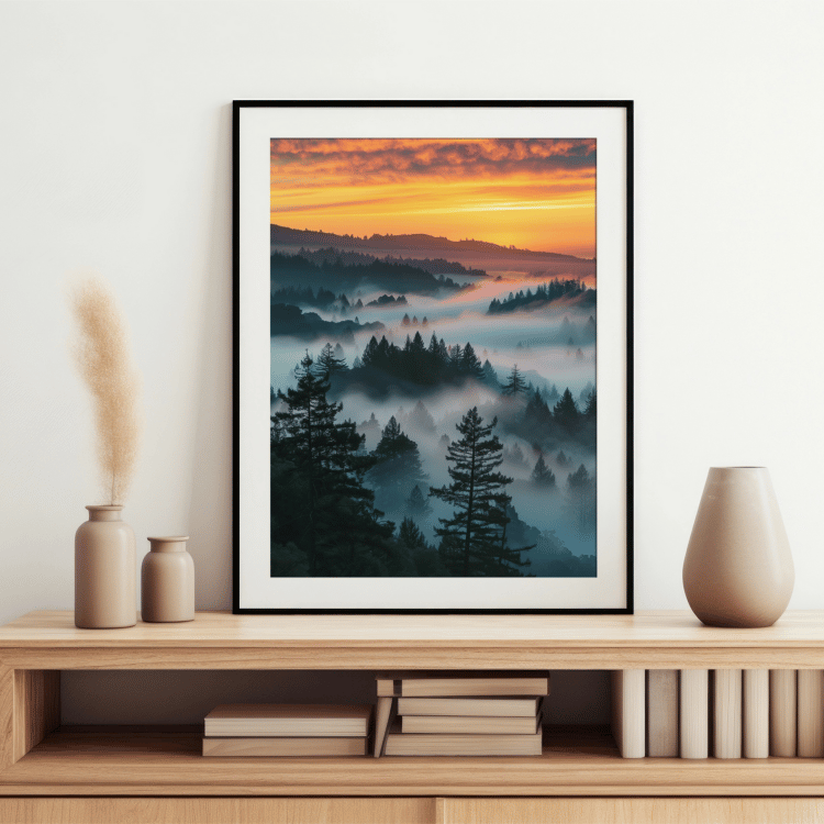 Sunset Mist in the Mountains Digital Art Print