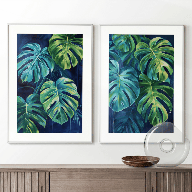 Tropical Blue Monstera Leaf Digital Art Set