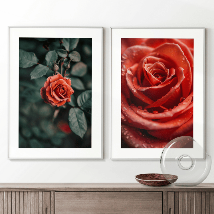 Romantic Red Rose Digital Art Set