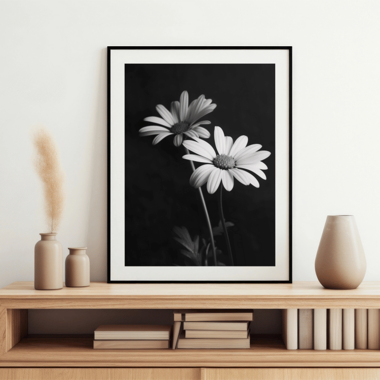 Black and White Daisy Digital Art Print