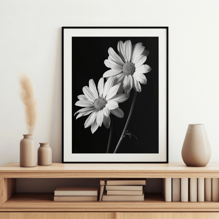 Black and White Daisy Pair Digital Art Print