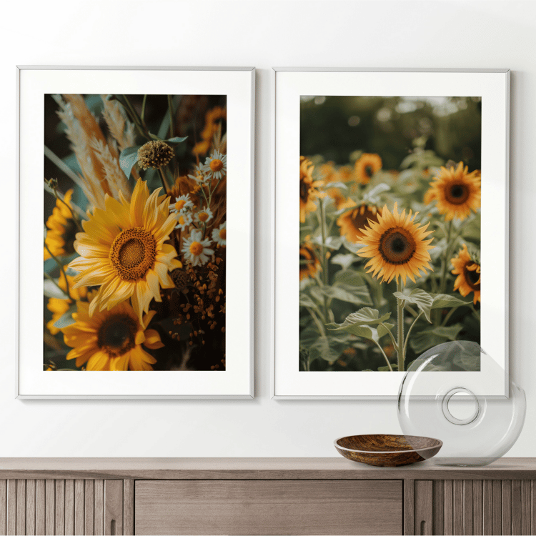 Rustic Sunflower Field Digital Art Set