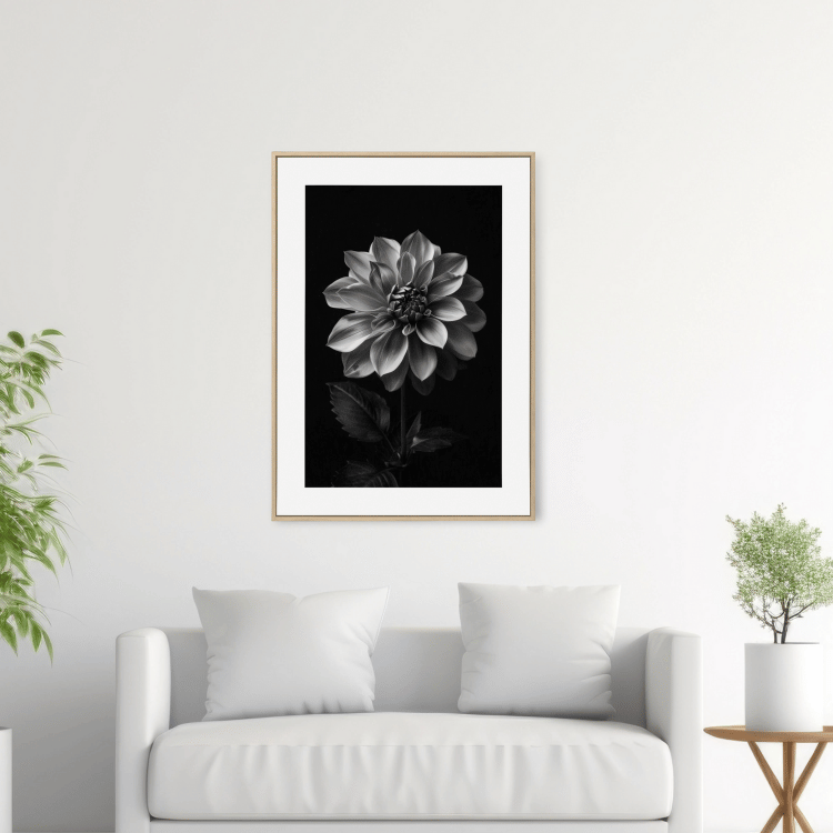 Monochrome Dahlia Digital Art Print