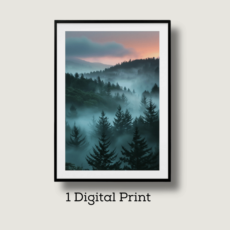 Misty Mountain Sunrise Digital Art Print