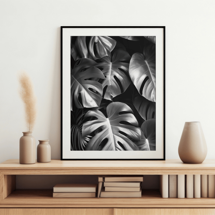 Monochrome Monstera Leaf Digital Art Set