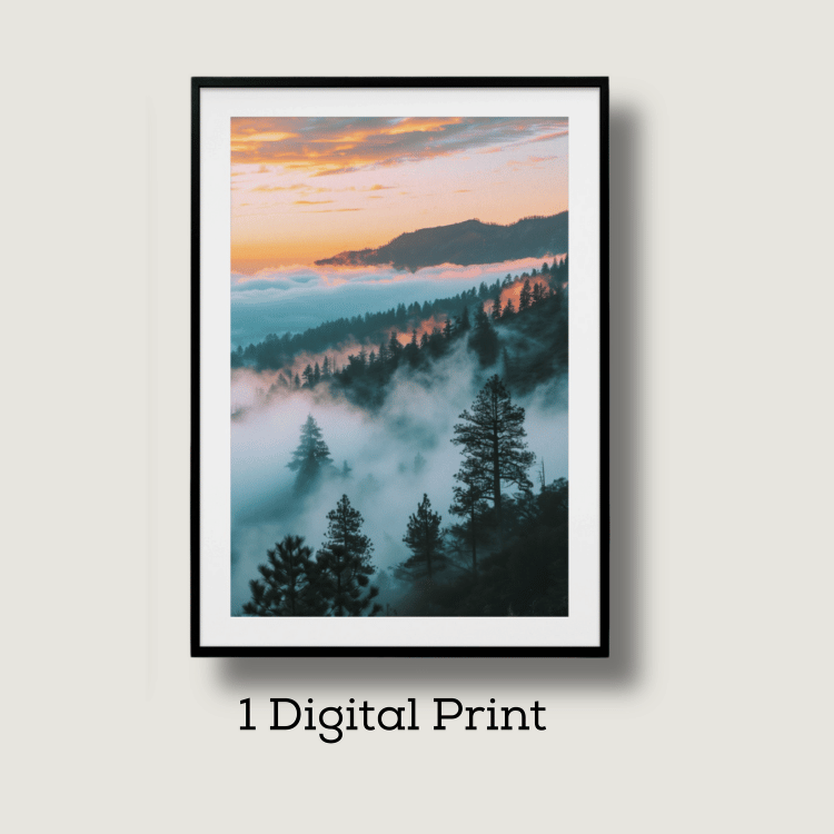 Mountain Sunrise Mist Digital Art Print