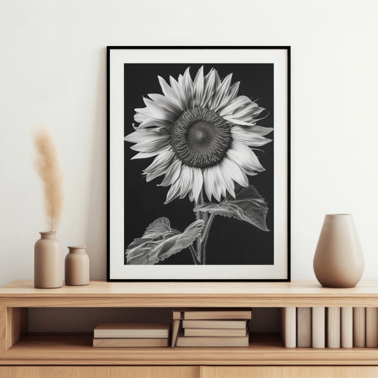 Black and White Sunflower Digital Art Set