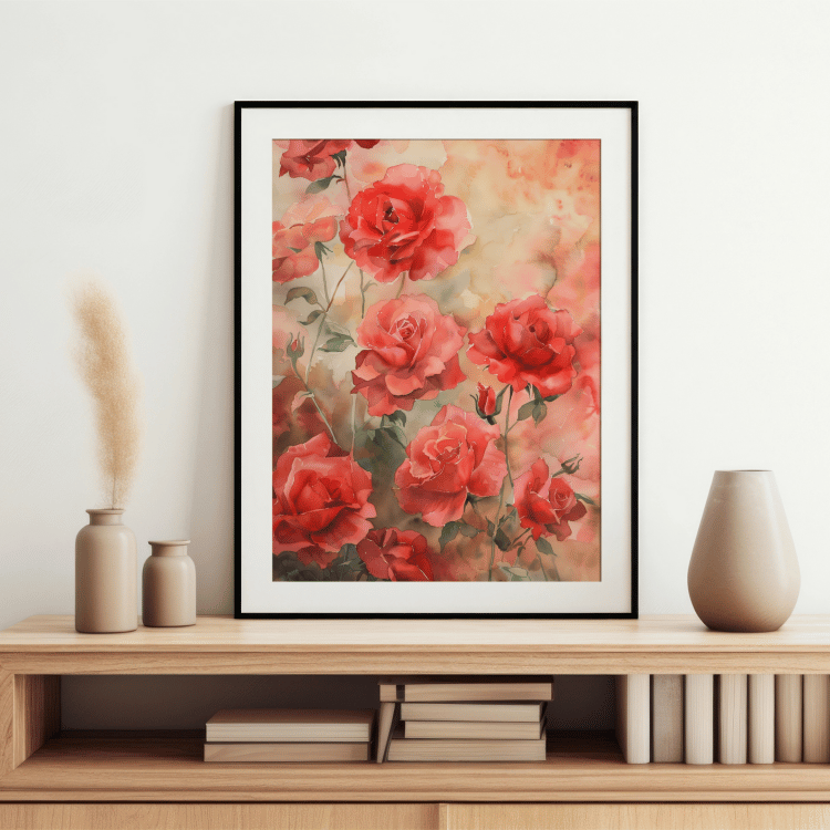 Red Rose Garden Watercolor Digital Art Set