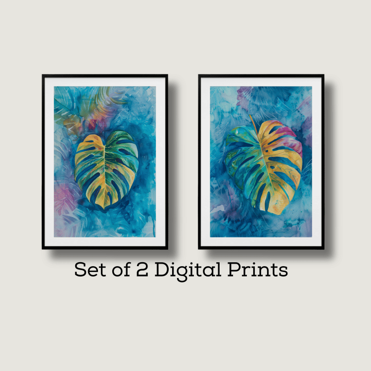 Vibrant Monstera Leaf Digital Art Set