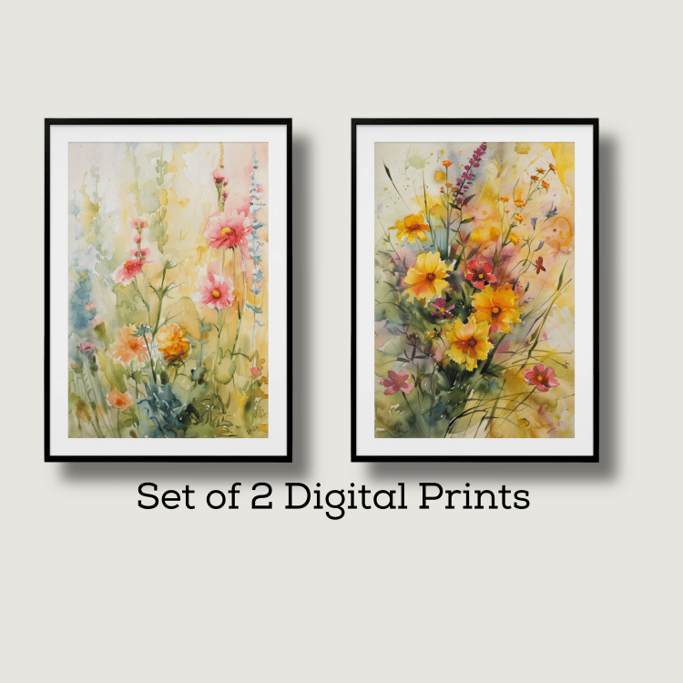 Spring Wildflowers Watercolor Digital Art Set