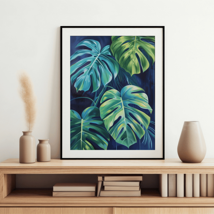 Tropical Blue Monstera Leaf Digital Art Set