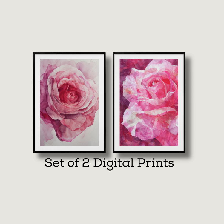 Pink Watercolor Rose Digital Art Set