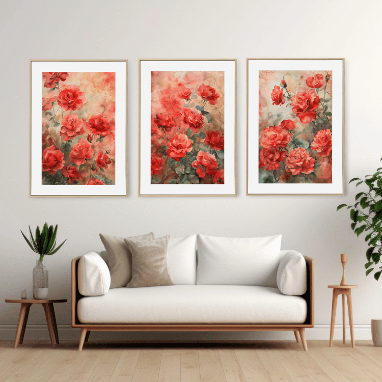 Red Rose Garden Watercolor Digital Art Set