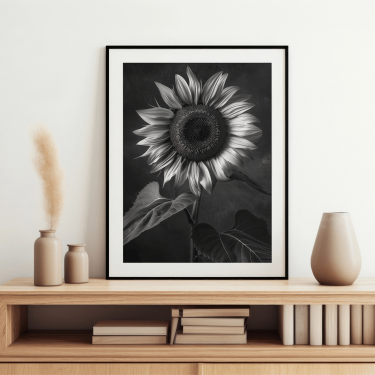 Black and White Sunflower Digital Art Set