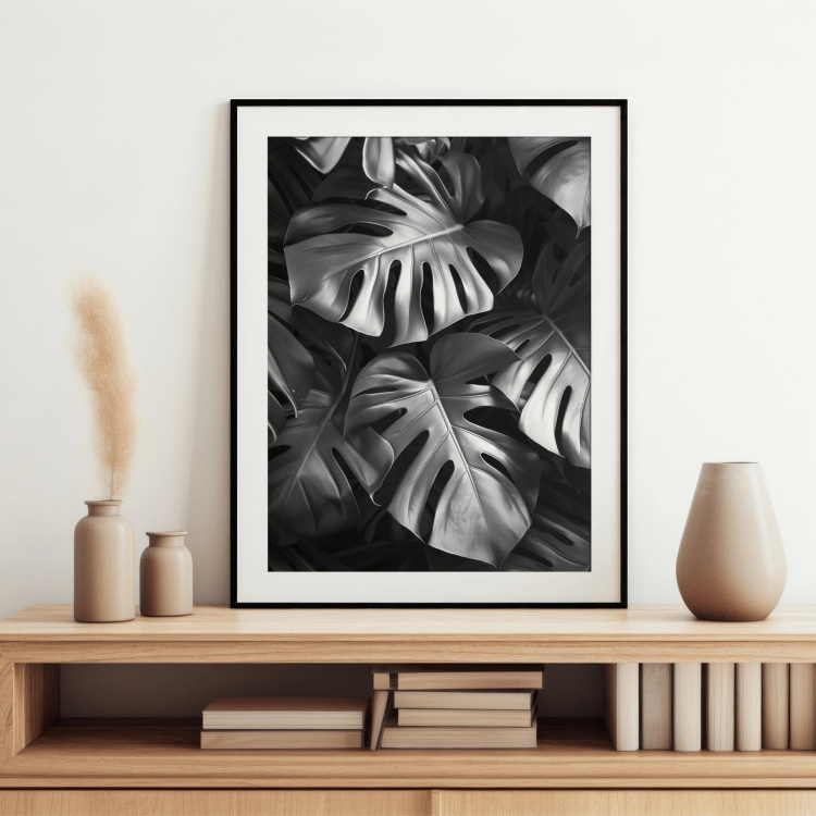 Monochrome Monstera Leaf Digital Art Set