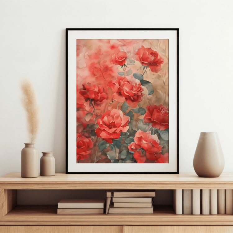 Red Rose Garden Watercolor Digital Art Set