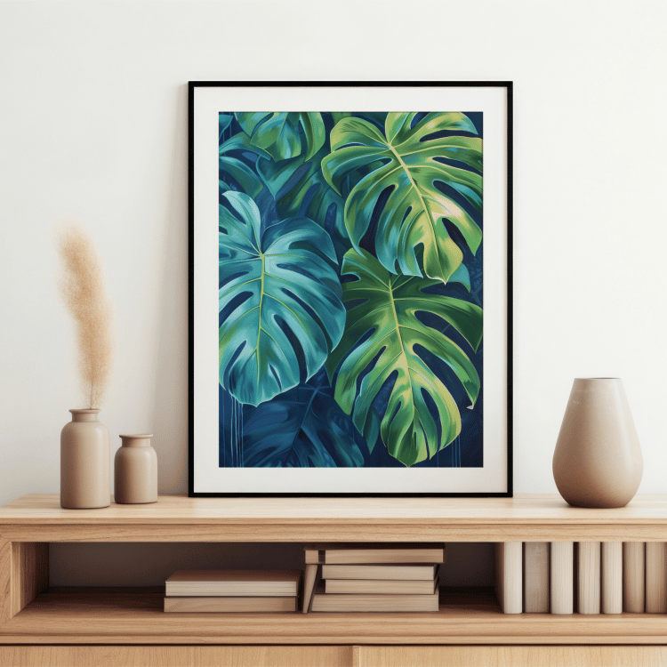 Tropical Blue Monstera Leaf Digital Art Set