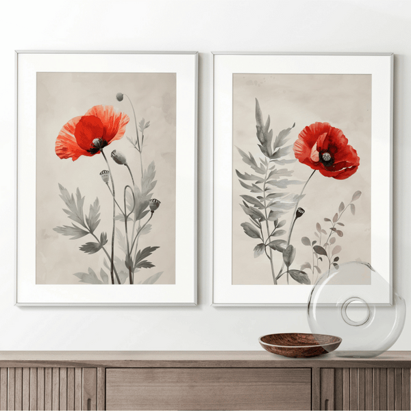 Vibrant Red Poppy Digital Art Set