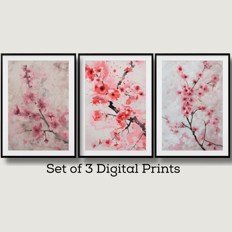 Cherry Blossom Watercolor Digital Art Set