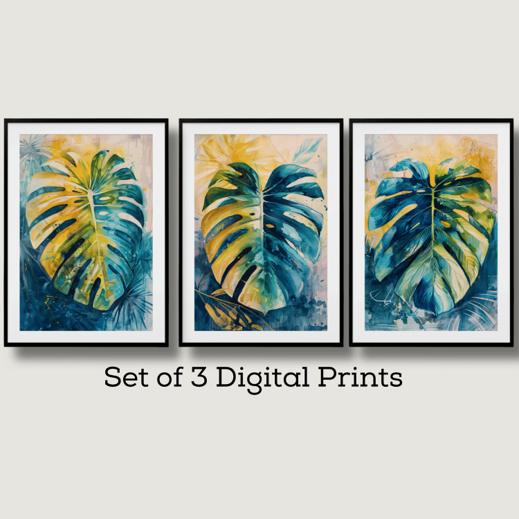 Abstract Tropical Monstera Leaf Digital Art Set